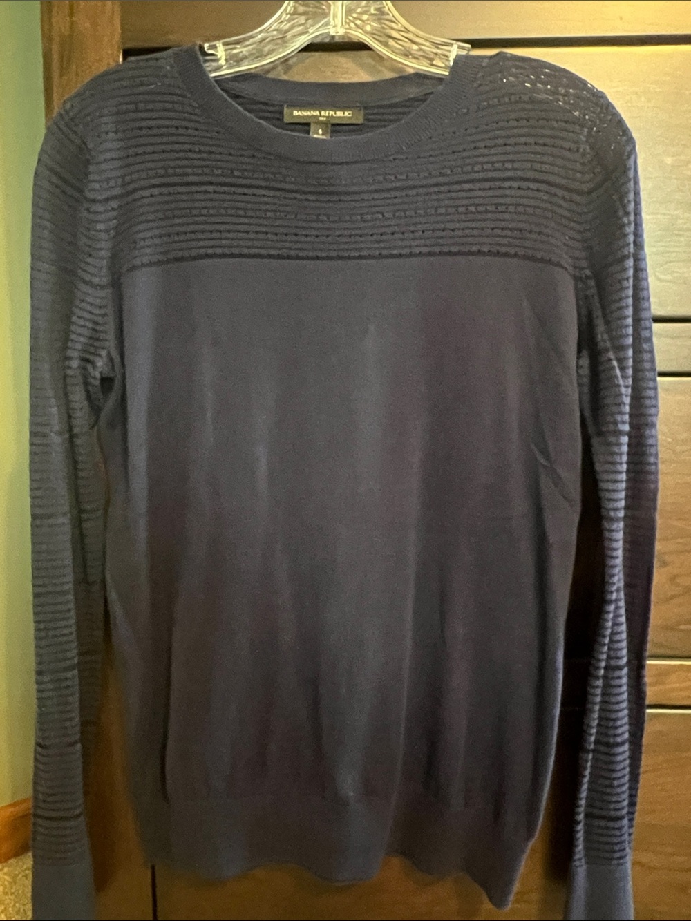 Banana Republic Navy Ribbed Yoke Crewneck Sweater